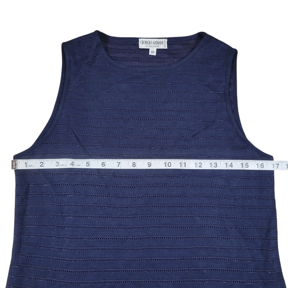 Giorgio Armani Le Collezioni Top Womens 10 Navy Blue Sleeveless Tank Knit Cotton - Picture 7 of 8
